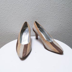 Vintage Perry Ellis brown suede striped heels sz. 7